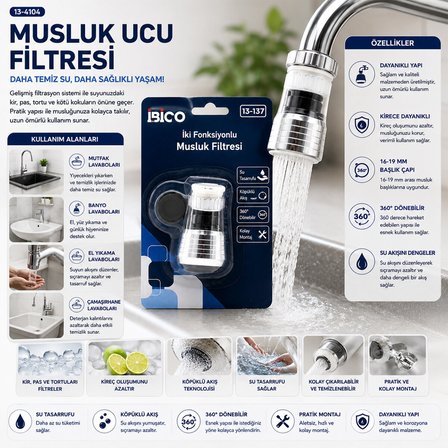 12 ADET MUSLUK UCU FİLTRESİ 2 FONKSİYONLU 360° DERECE DÖNEBİLEN BAŞLIK 16-19MM CAŞLIK ÇAPI (5582)