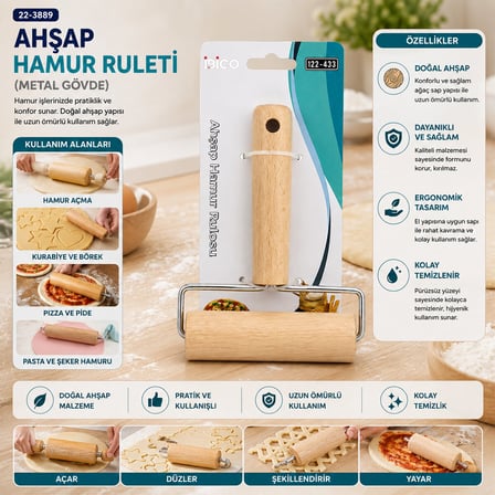 AHŞAP HAMUR RULETİ METAL GÖVDE (5582)