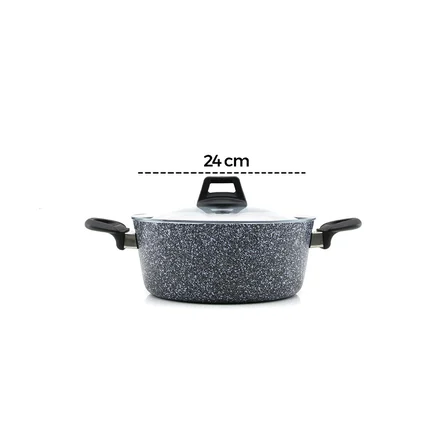 GRİ 7 PARÇA GRANİT TENCERE - TAVA SETİ 20-24CM DERİN - 27CM BASIK CAM KAPAK TENCERE - 26CM TAVA (558