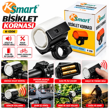 BİSİKLET KORNASI - ZİL 2XAA PİLLİ GÜÇLÜ - YÜKSEK SES K-1206 (5582)