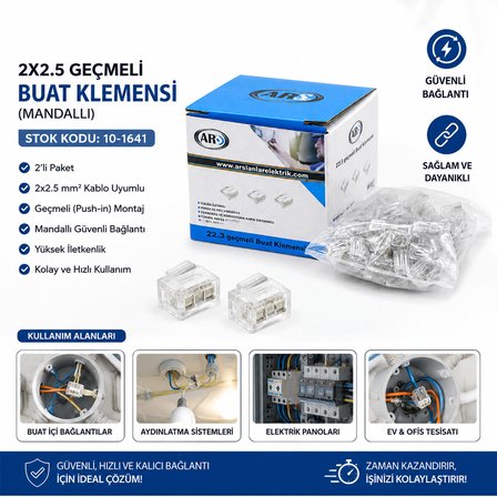 100 ADET 2Lİ 2X2.5 KABLO GEÇMELİ MANDALLI BUAT KLEMENSİ (5582)