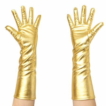 Altın Renk Dirsek Altı Lüks Saten Eldiven 40 cm (5582)