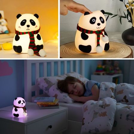 5 Farklı Renk Modlu Panda Figürlü Pofuduk LED Gece Lambası–Yumuşak Dokulu Çocuk Odası ve Dekoratif Ş