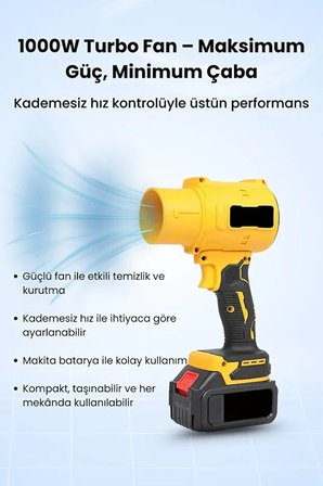 21V Kablosuz Hava Üfleyici | 32.000RPM Turbo Fan, 12.000mAh Batarya, Bahçe &amp;amp; Araç Kurutma / 