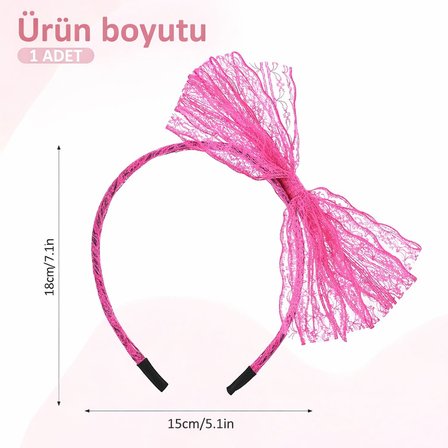 80’ler 90’lar Neon Pembe Dantel Taç Fiyonklu (5582)