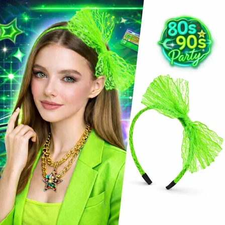 80’ler 90’lar Neon Yeşil Dantel Taç Fiyonklu (5582)