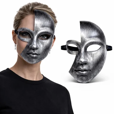 Antik Efektli Gümüş Yarım Yüz Plastik Parti Maskesi (5582)