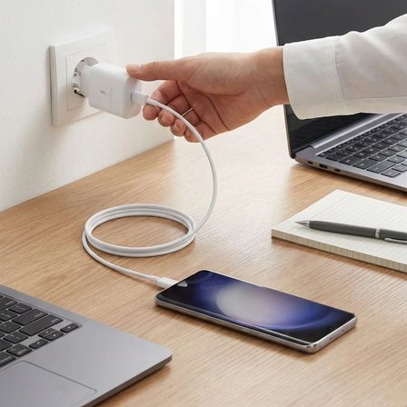 45W Süper Hızlı Şarj Adaptörü USB-C PD 3.0 PPS Fast Charger + 5A Type-C to Type-C Kablo (5582)