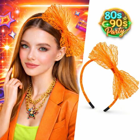 80’ler 90’lar Neon Turuncu Dantel Taç Fiyonklu (5582)