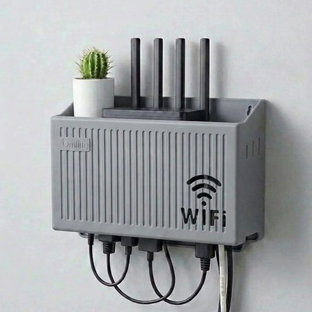 Duvar Tipi Wi-Fi Modem Saklama Kutusu(Gri) – Kablo Düzenleyici Router Raf Organizer (5582)