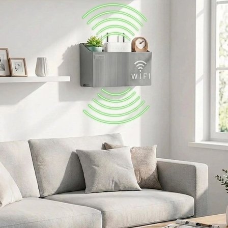 Duvar Tipi Wi-Fi Modem Saklama Kutusu(Gri) – Kablo Düzenleyici Router Raf Organizer (5582)