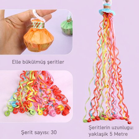 30 Şeritli Renkli Elle Atılan Konfeti – 5 Metre Uzayan Şerit Konfeti 1 Adet (5582)