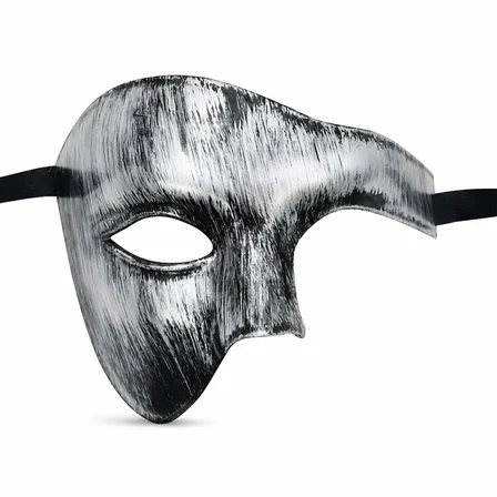 Antik Eskitme Gümüş Erkek Yarım Maske - Phantom &amp;amp;amp; Balo Maskesi (5582)