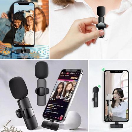 Type C Uyumlu İphone Dönüştürücülü Kablosuz Yaka Mikrofonu Android ve İphone Uyumlu Mini Mikrofon (5