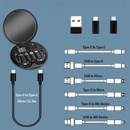 60w Destekli Kablo Kutusu Seyahat Kablo Seti 5&amp;apos;i 1 arada USB Type-C Şarj Kablosu Seti (5582