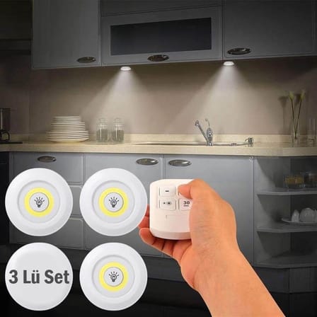 Uzaktan Kumandalı Yapışkanlı Kablosuz Pilli LED 3’lü (5582)