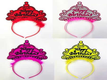 Happy Birthday Yazılı Neon Renk Taç 12 Adet (5582)
