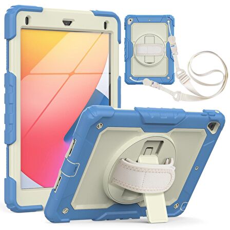 iPad 2017/2018 9.7" Strap,Kalemlikli,Ekran Korumalı Tablet Kılıfı Darbeyi Savar Askılı 360° Kılıf