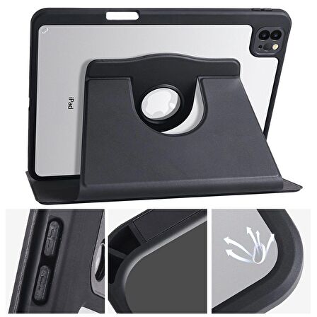 Smcase Apple iPad 10.2 8.Nesil Kılıf Smart Kapaklı Kalem Bölmeli Termik Arkası Şeffaf T1