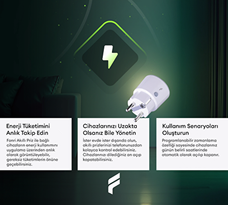 Fonri Akıllı Priz (16 AMPER), Uzaktan Kontrol, Wifi, Anlık Enerji Tüketim Takip, Zamanlayıcı