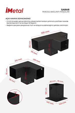 imetal Sarar İki Bölümlü Hazır Ahşap Pergola Seti 90x90 mm Ahşaplar Dahil