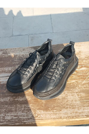 Erkek Sportif Mevsimlik Kundura Hakiki Deri Kauççuk Taban Ortobetik ve Bağcıklı