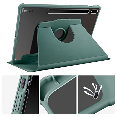 Smcase Samsung Galaxy Tab S7 FE LTE T730 Kılıf Smart Kapaklı Kalem Bölmeli Termik Arkası Şeffaf T1