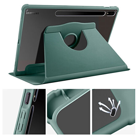 Smcase Samsung Galaxy Tab S7 Plus SM T970 Kılıf Smart Kapaklı Kalem Bölmeli Termik Arkası Şeffaf T1