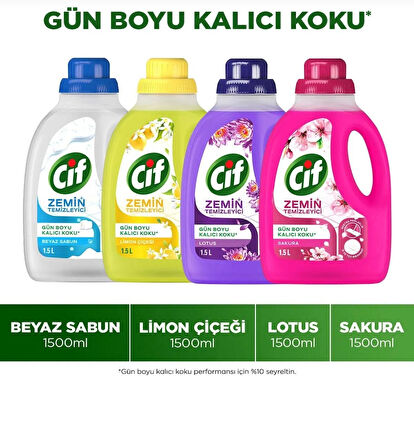 Cif Zemin Temizleyici 1500 ml Beyaz Sabun x1 + Limon Çiçeği x1 + Lotus x1 + Sakura x1