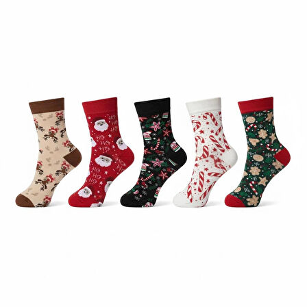 Kokulu Noel, Yılbaşı Çorabı Unisex 5 Çift(36-44)