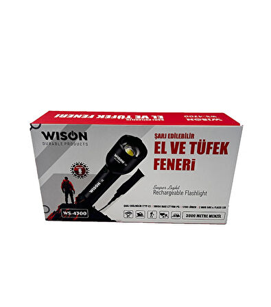 Wison WS-4300 Profesyonel Şarjlı El ve Tüfek Feneri 1200 Lümen