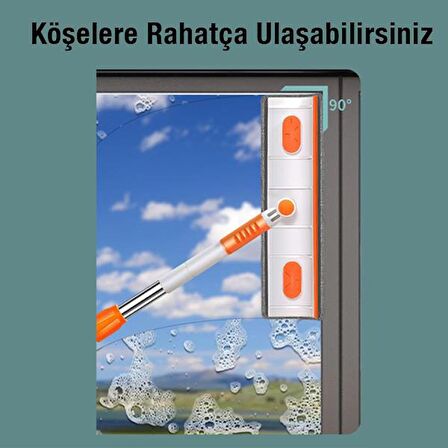 Coofbe 120CM Döndürülebilir Uzunluk Ayarlı Çift Taraflı Cam Silme Fırçası Elastik Başlık Mikrofiber Fırça