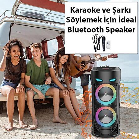 Coofbe RGB Led Işıklı Mikrofonlu 1800Mah Uzun Şarjlı Bluetooth Hoparlör Speaker Radyo Sd USB Girişli 