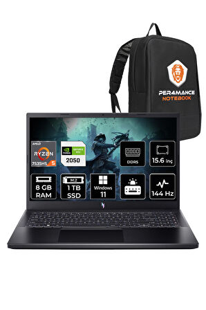 ACER Nitro V15 R5 7535HS 8GB 1TB SSD RTX2050/4GB 15.6'' 144Hz FHD W11P Gaming Laptop & PER4 ÇANTA