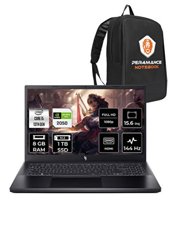 Acer Nitro V 15 i5 13420H 8GB 1TB SSD RTX2050/4GB 144Hz FHD 15.6" FDOS Gaming Laptop & PER4 ÇANTA