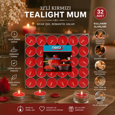 32PCS RENKLİ TEA LİGHT YUVARLAK MUM MİX - HERHANGİ BİR RENK GÖNDERİLİR (5586)