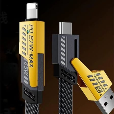 4in1 65W Hızlı Şarj Kablosu – Type-C to USB-A + Type-C to Lightning, 27W PD Destekli Çoklu Şarj Kablo (5586)