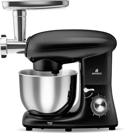 Karaca Multichef Stand Mikser ShinyBlack Mutfak Şefi 1900W 5,5L Kıyma Çekme/Sucuk-Sosis/İçli Köfte Aparatlı