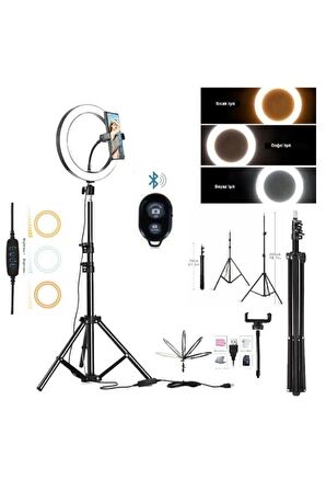 Ring Light Led Işıklı Tripod Bluetooth Kumandalı 14 Inç Halka Yotuber Tiktok Makyaj Işığı