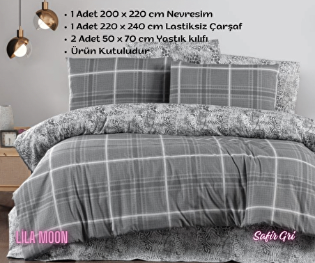 Ranforce Light Safir Gri Çift Kişilik Pamuklu Nevresim Takımı