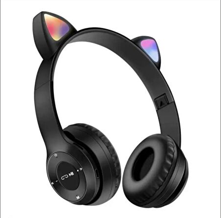 Kablosuz Bluetooth Kulaküstü Kedili Kulaklık P47M Rgb Işıklı Kedi Kulaklık