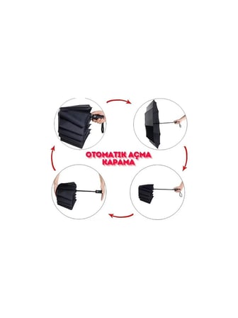 Yağmur Koruyucu Pratik  Siyah Kısa Şemsiye Katlanabilir Hafif ve Taşınabilir Ful  Tam Otomatik 8 Telli