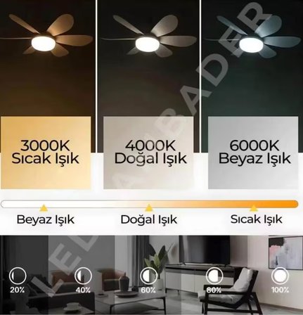  Sessiz 6 kanat KRİSTAL Tavan Vantilatörü Ledli Uzaktan Kumandalı sinek kovar özelligi 52cm 