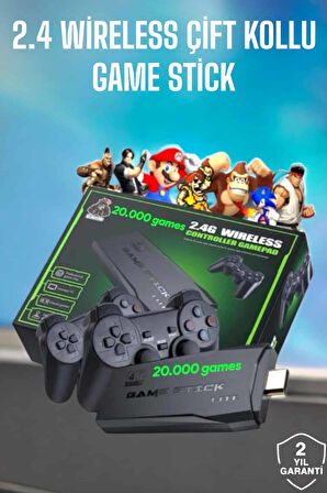 Game Stick 2000 Oyunlu 2.4G Kablosuz Çift Kol Yüksek Hassasiyetli Wireless