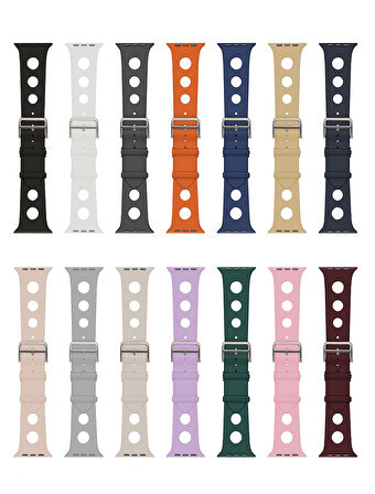 Apple Uyumlu Watch Seri 10-11 (46mm) Kordon 2/3/4/5/6/se/7/8/9 (44-45-49mm) Delikli Tasarım KD-147 Silikon Kordon