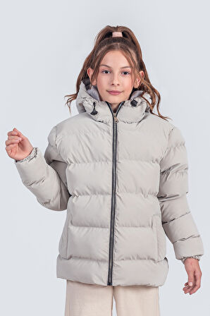 Kız Çocuk Kapüşonlu Nova Kumaş Kışlık Mont KM1010