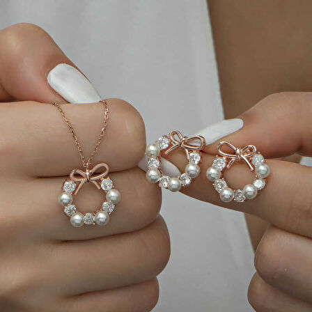 925 Ayar Gümüş İnci Kurdele Kadın Set T6463 (944944)