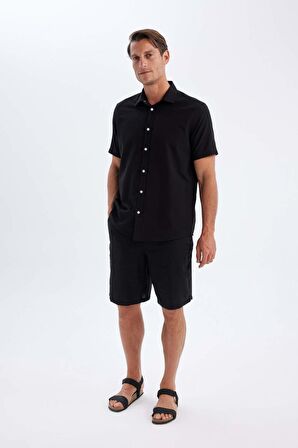DeFacto Relax Fit Keten Karışımlı Bermuda Şort C1125AX24SMBK81