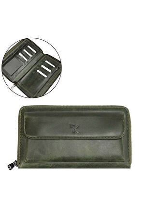 Deri Unısex Portföy Cüzdan Yeşil BC426-7
