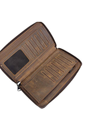 Hakiki Deri Fermuarlı El Çantası ve Cüzdanı BC426-11